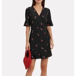 Rails Cherry Print Mini Wrap Dress Black Size S